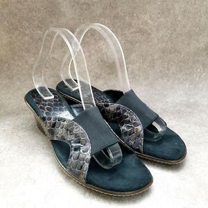 California Magdesian Womens 15970  Sz 11 N Green Black Slide 3" Wedge Sandals